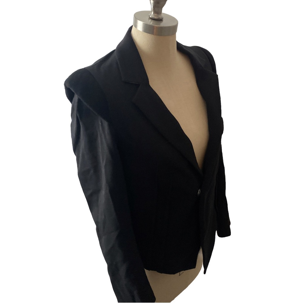 Julie Haus Black Tan BlazerLeather Combo Asymmetric Cut Size 4 USA Designer - Picture 7 of 10